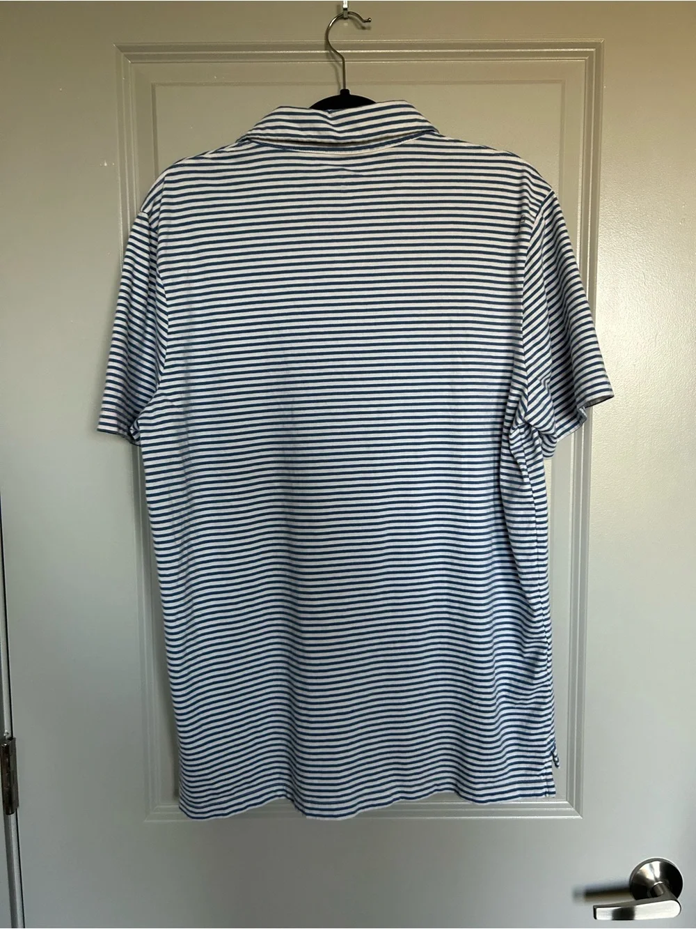J. Crew Short-Sleeve Striped Polo Sueded Jersey in White and Navy